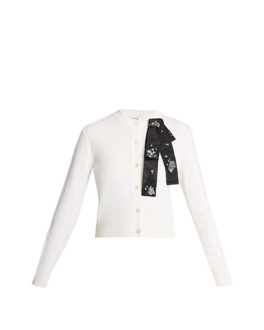 Erdem White Embellished Wool Cardigan