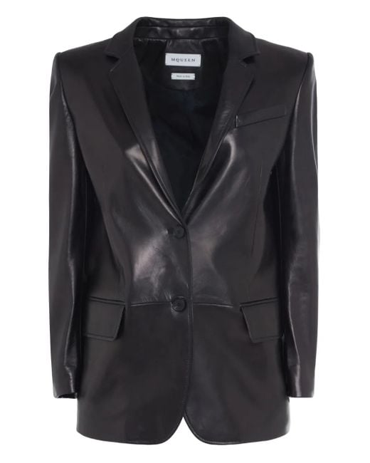 McQueen Black Single-Breasted Leather Blazer