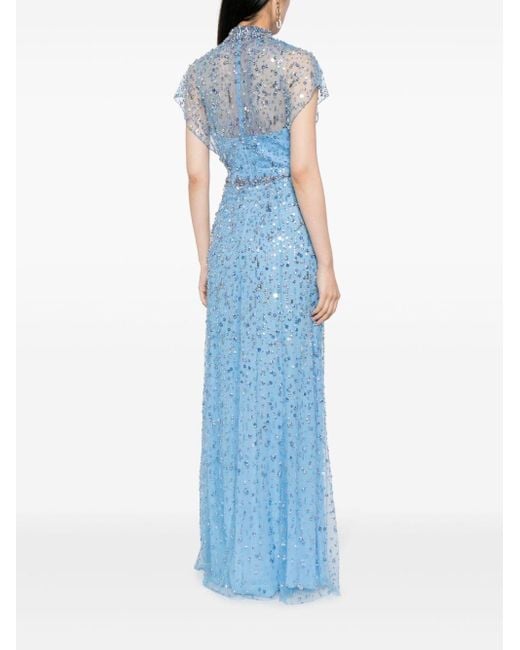 Jenny Packham Blue Crystal Drop Sequin-embellished Gown
