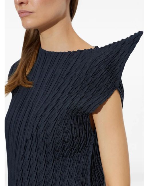 Issey Miyake Blue Asymmetric Pleated Midi Dress