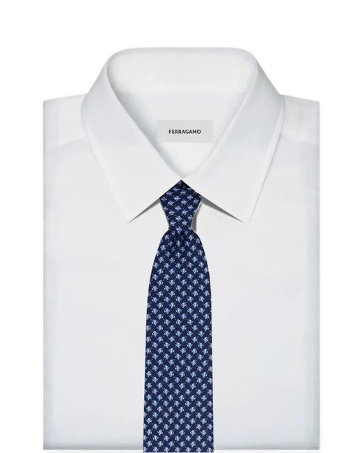 Ferragamo Blue Mini Fish Print Silk Tie for men