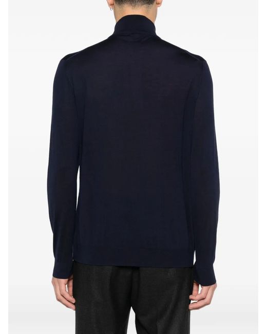 Kiton Blue Zip-Up Mock-Neck Sweater for men