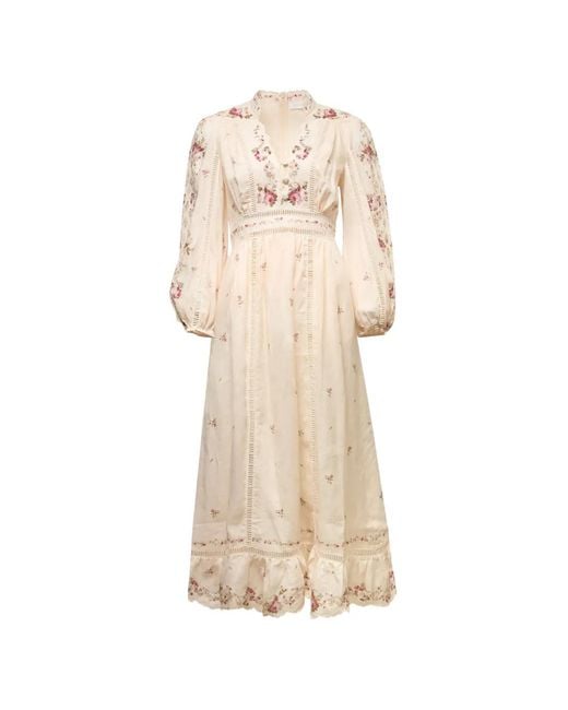 Zimmermann Natural Patience Plunge Floral Midi Dress