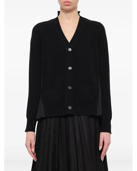 Sacai Black Pleated-Panel Cardigan