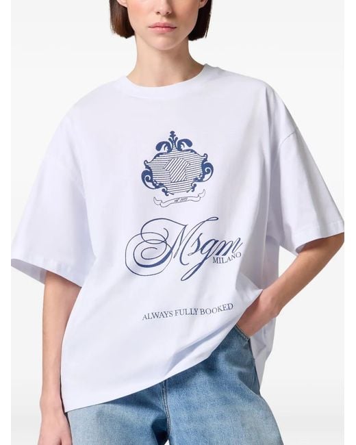 MSGM White Logo-Print T-Shirt