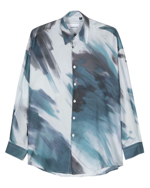 Costumein Blue Abstract-print Silk Shirt for men
