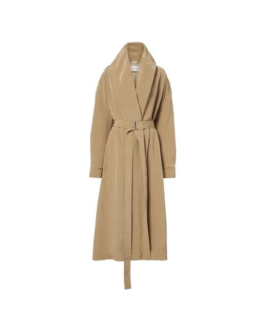 Magda Butrym Natural Belted Shawl-Collar Trench Coat