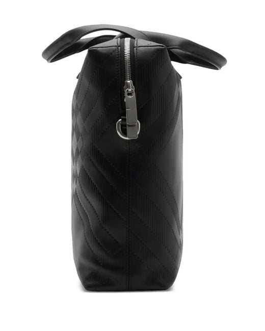Burberry Black Check-Embossed Leather Briefcase for men