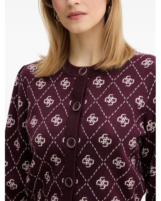 Guess Red Cardigan À Motif Monogrammé