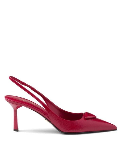 Prada Pink Triangle-Logo Leather Slingback Pumps