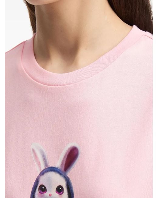 Mini Cream Pink Rabbit-Print Cotton T-Shirt