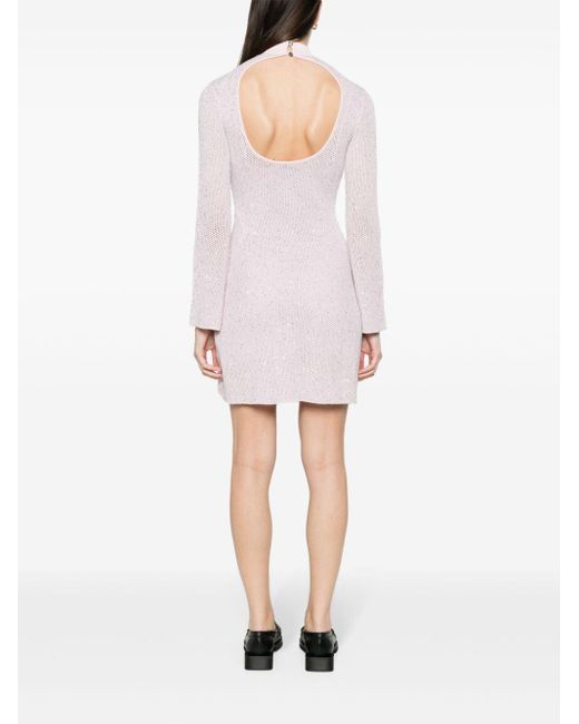 Maje Pink Sequined Open-knit Minidress