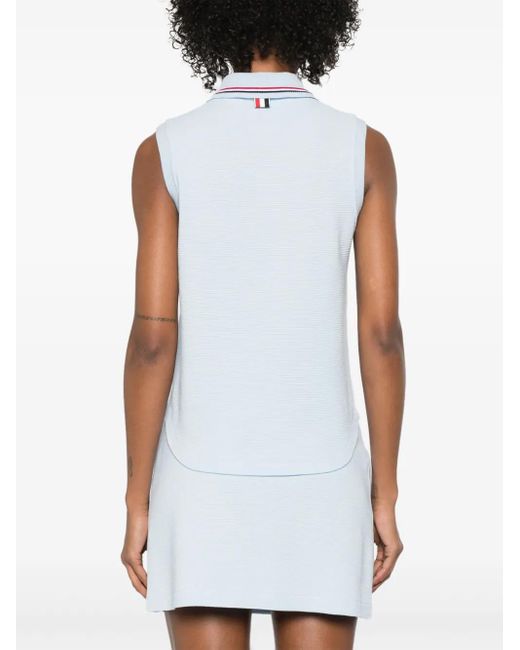 Thom Browne Blue Cotton Sleeveless Polo Top
