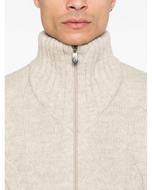 Corneliani White Cable-Knit Zip-Up Sweater for men