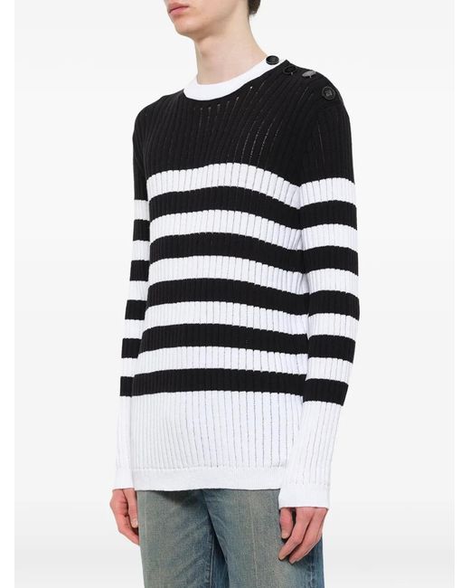 Balmain Black Marinière Ribbed-Knit Sweater for men