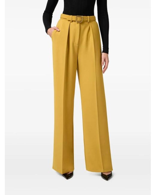 Pantalones de crepé con cinturón Elisabetta Franchi de color Yellow
