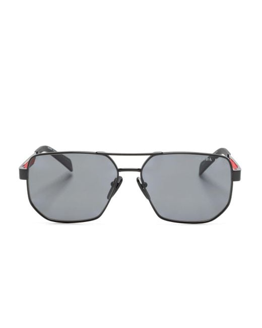 Prada Gray Logo-embossed Pilot-frame Sunglasses for men