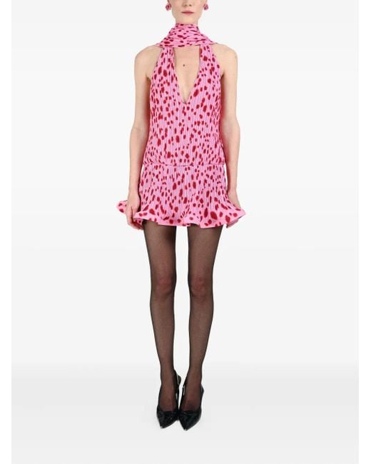 ROWEN ROSE Pink Plunging-Neck Pleated Dress