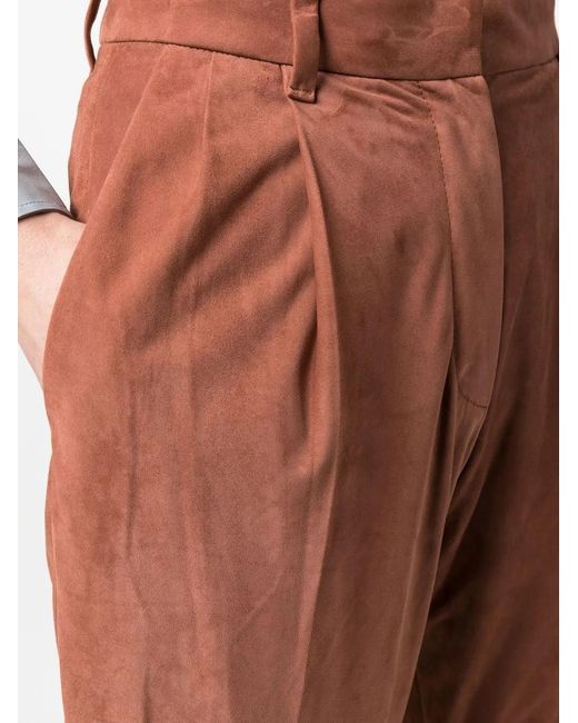 Brunello Cucinelli Brown Four-Pocket Leather Palazzo Pants