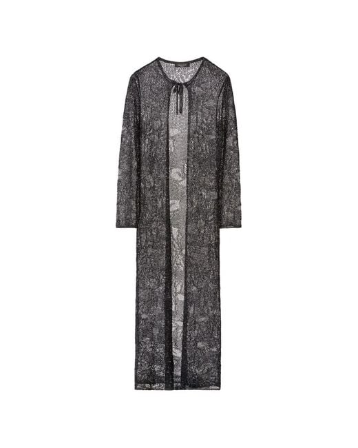 Fabiana Filippi Gray Open-Knit Tie-Fastening Long Cardigan