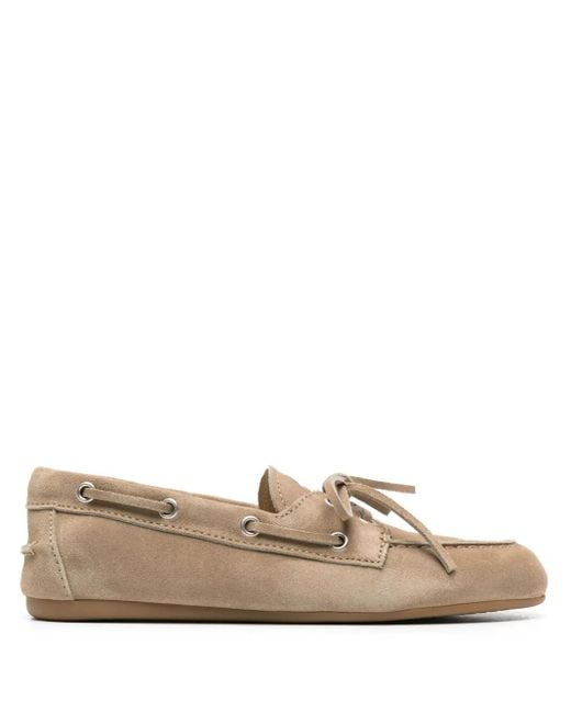 Miu Miu Brown Logo-Embossed Suede Loafers
