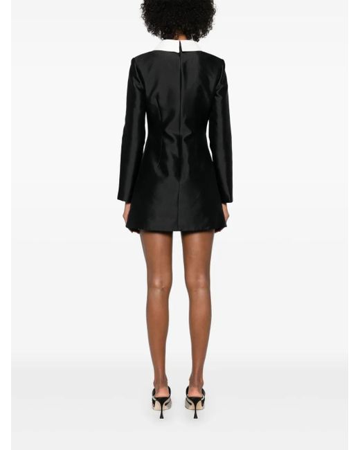 Self-Portrait Contrast-Collar Mini Dress in Black | Lyst