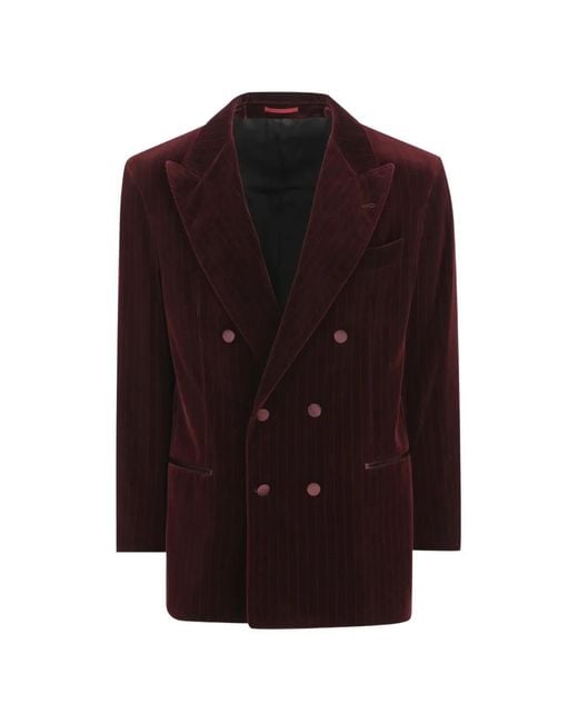 Brunello Cucinelli Purple Cotton Chalk Stripe Velvet One-And-A-Half Breasted Tuxedo Jacket With Peak Lapelscotton Chalk Stripe Velvet One-And-A-Half Bre for men