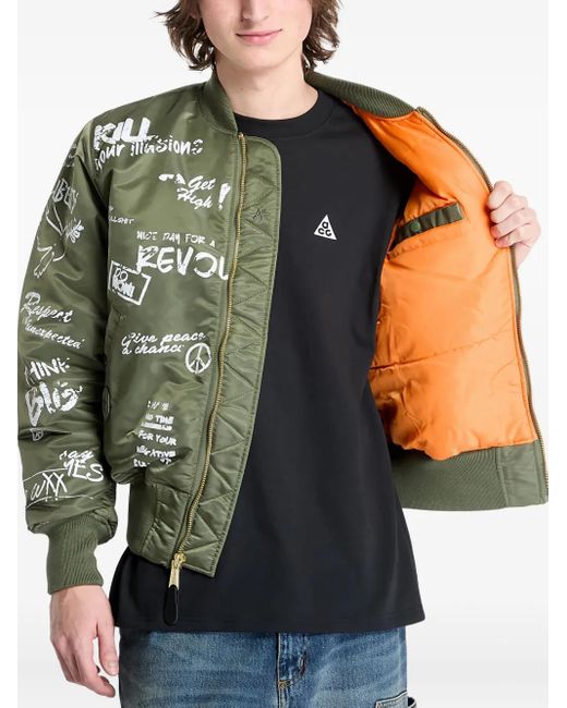 Alpha Industries Green Graphic-Print Bomber Jacket for men
