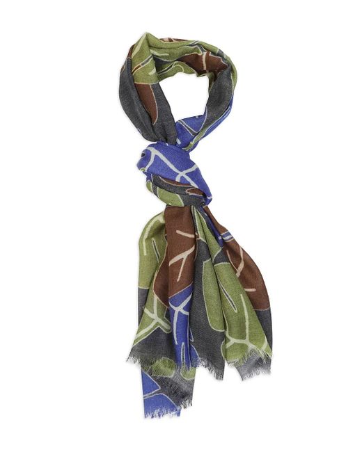 Altea Green Leaf-Print Wool Scarf for men