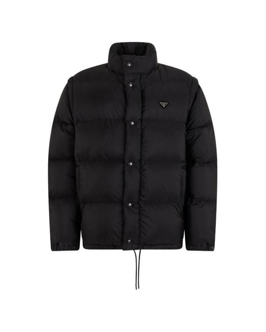Prada Black Padded Logo-Plaque Jacket for men
