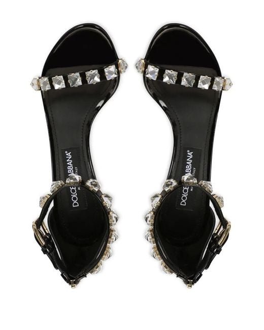 Dolce & Gabbana Black 105Mm Rhinestone-Embellished Leather Sandals