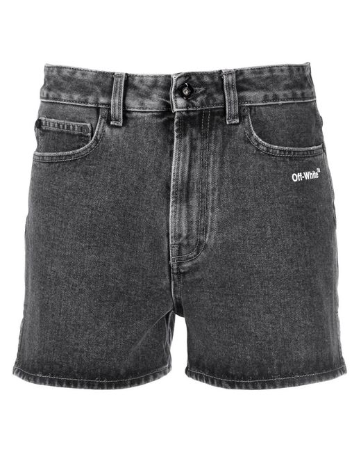 Off-White c/o Virgil Abloh Gray Denim Shorts With Print