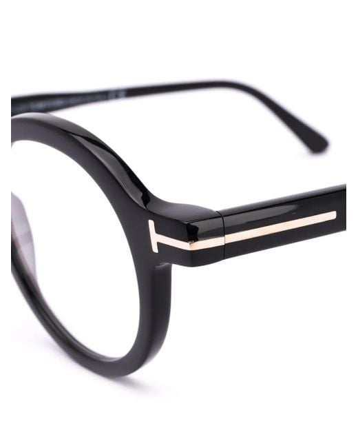 Tom Ford Black Polished-Effect Round-Frame Glasses