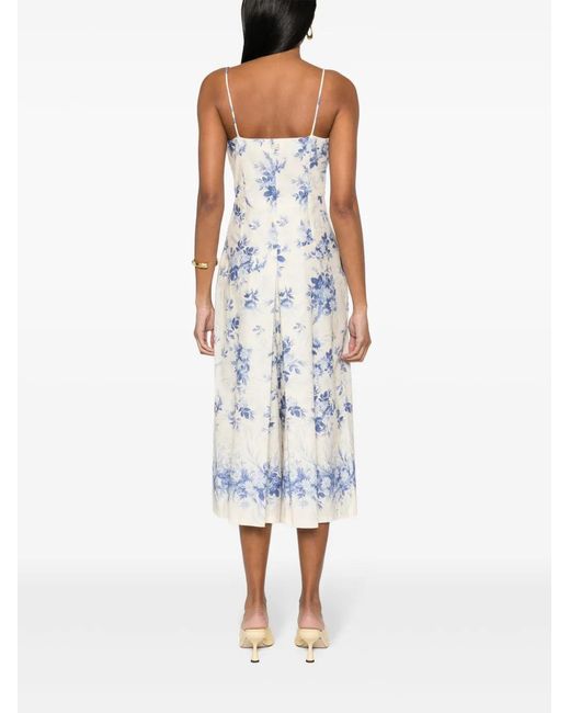 Twinset White Floral-Print Chambray Jumpsuit