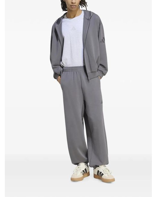 Adidas Gray Relaxed-Fit Zip-Up Hoodie for men