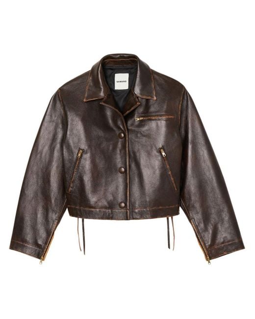 Sandro Brown Distressed-effect Leather Jacket
