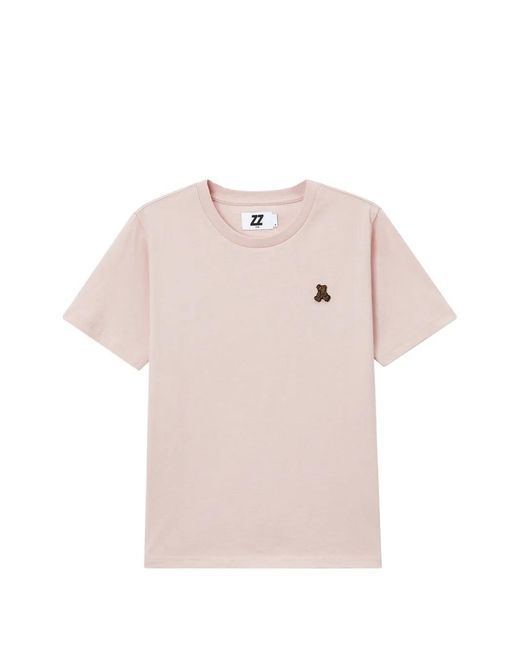 Izzue Pink Teddy-Patch Crew-Neck T-Shirt