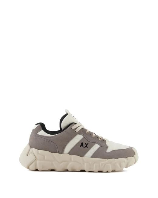 ARMANI EXCHANGE White Striped-Pattern Sneakers for men