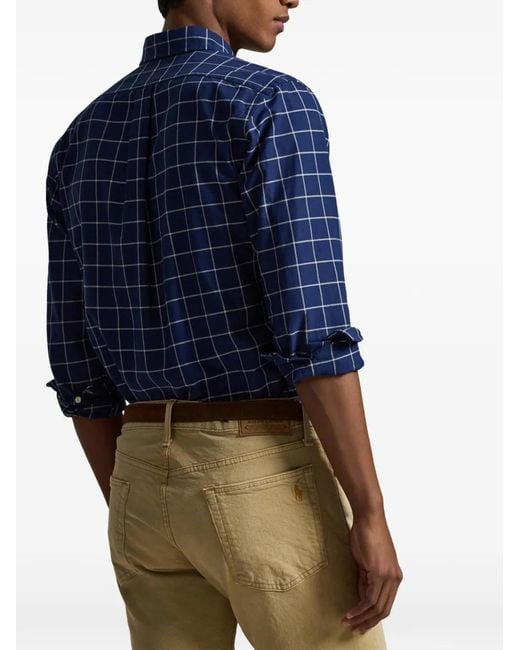 Polo Ralph Lauren Blue Logo-Embroidered Oxford Shirt for men
