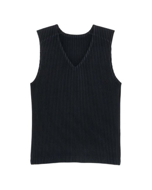 Homme Plissé Issey Miyake Black Pleated V-Necked Top for men