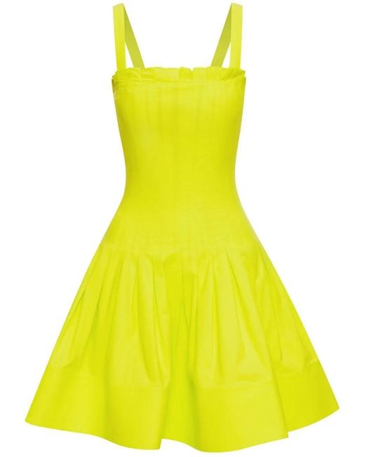Oscar de la Renta Yellow Sleeveless Pleated Poplin Minidress