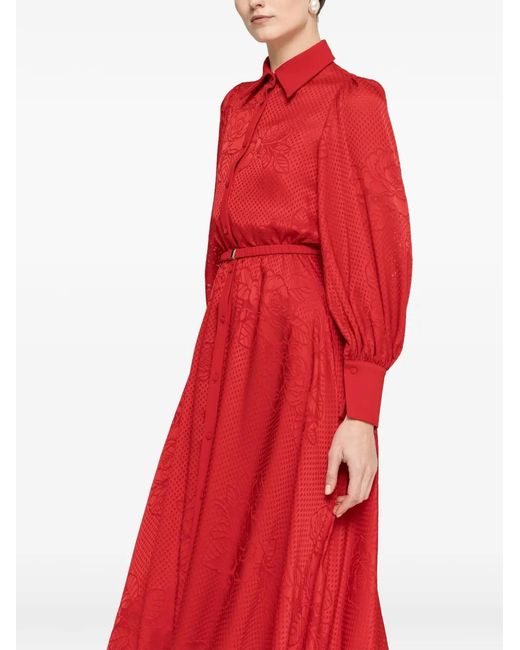 Nissa Red Belted Midi Dress