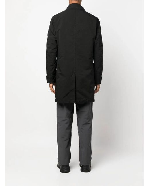 Stone Island Black Logo-Patch Single-Breasted Coat for men