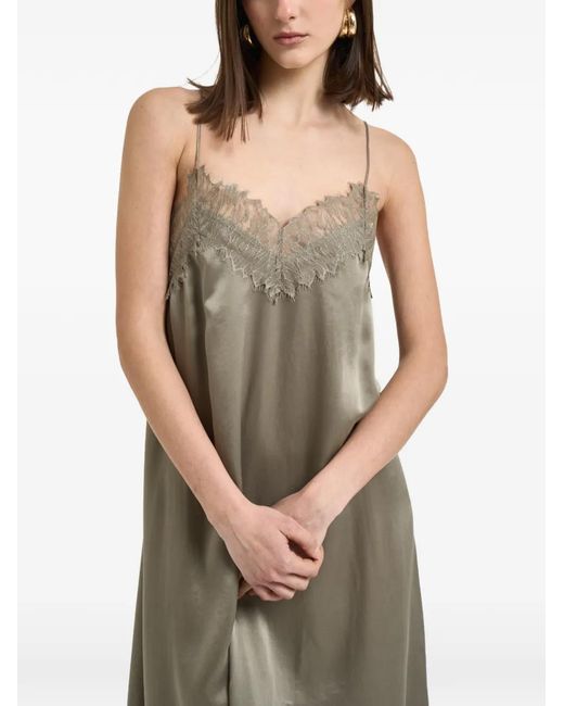IRO Natural Lace-Trim Satin Midi Dress