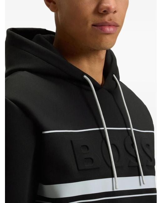 Felpa Con Cappuccio E Logo Goffrato di Boss in Black da Uomo