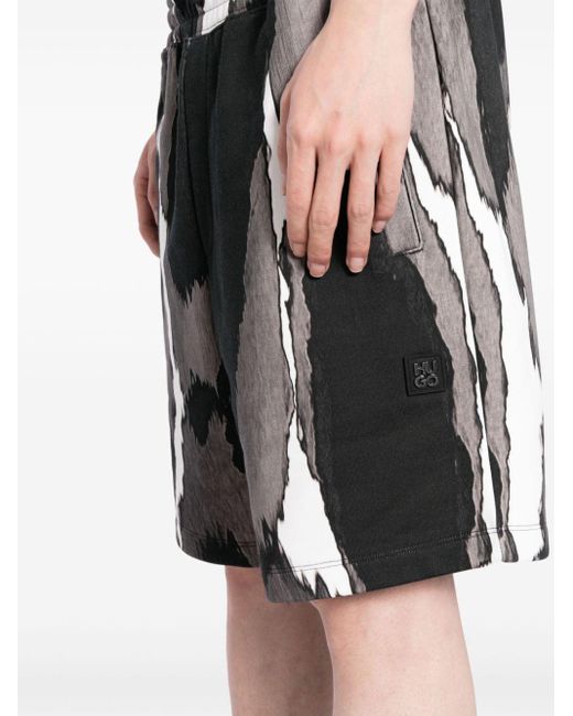 HUGO Black Abstract-print Cotton Track Pants for men