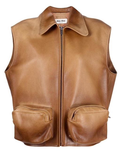 Miu Miu Brown Zip-fastening Sleeveless Jacket