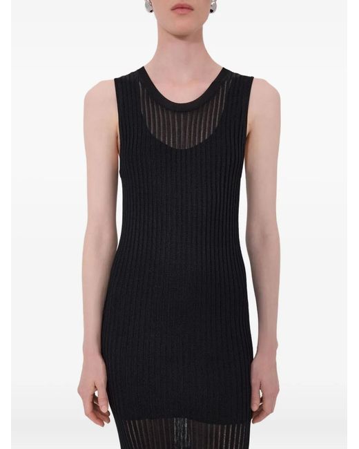 Loulou de Saison Black Icaria Ribbed Semi-Sheer Maxi Dress