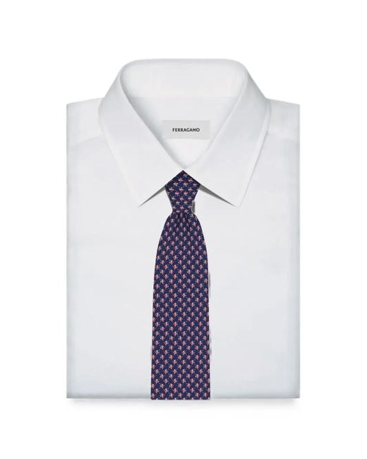 Ferragamo Blue Cyrus Gancini Fish-Print Tie for men