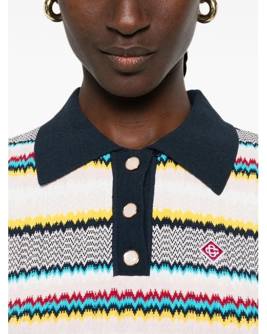 Casablanca Blue Chevron-Knit Polo Top